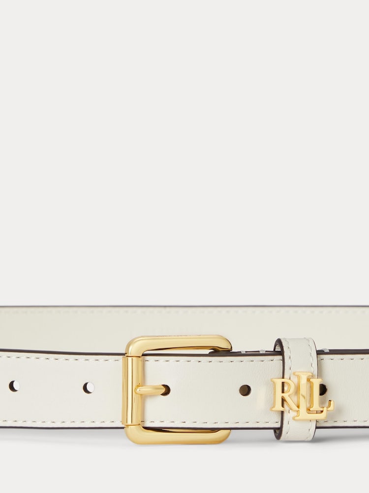 Lauren Ralph Lauren White Logo Keeper Leather Skinny Belt - Image 2 of 2
