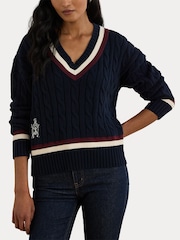 Lauren Ralph Lauren Blue Tedurph V-Neck Knit Cricket Jumper - Image 6 of 7