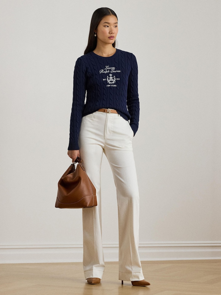 Lauren Ralph Lauren Blue Rinett Logo Embroidered Knit Jumper - Image 2 of 8 Lauren Ralph Lauren Blue Rinett Logo Embroidered Knit Jumper - Image 2 of 8