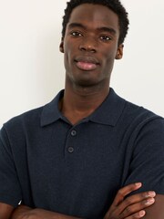 FatFace Rye Navy Knitted Polo Shirt - Image 4 of 6