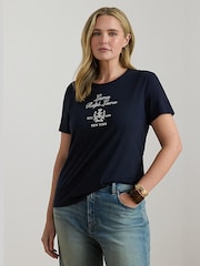Lauren Ralph Lauren Blue Curve Kaitlin Embroidered T-Shirt - Image 1 of 7