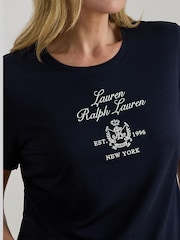 Lauren Ralph Lauren Blue Curve Kaitlin Embroidered T-Shirt - Image 4 of 7