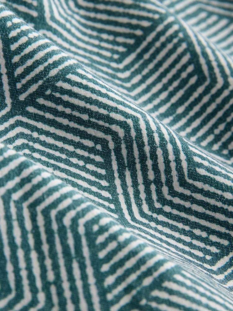 Teal Blue/ Ecru Geometric Print With Linen Swim Shorts 5 Inch - Image 10 of 10