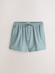 Teal Blue/ Ecru Geometric Print With Linen Swim Shorts 5 Inch - Image 7 of 10