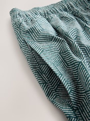 Teal Blue/ Ecru Geometric Print With Linen Swim Shorts 5 Inch - Image 9 of 10