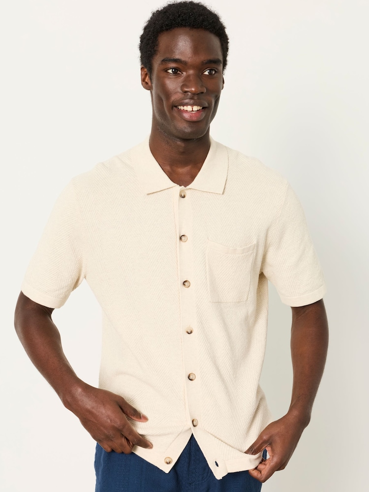 FatFace Portloe Natural Knitted Shirt - Image 1 of 6