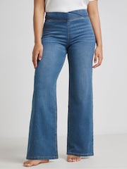 Simply Be Blue Wide Leg Weekender Jeggings - Image 1 of 4