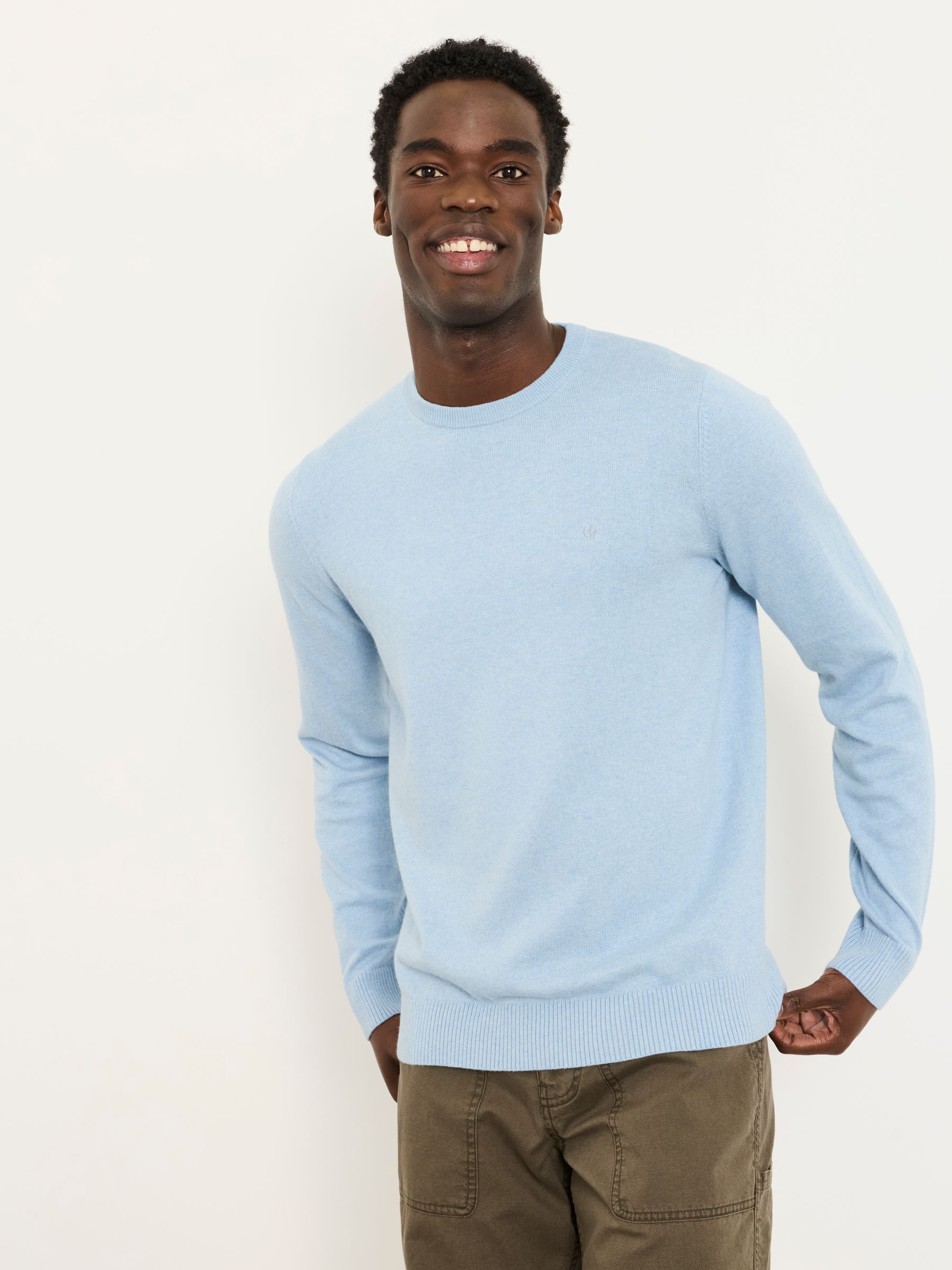 Fat Face Men's Light Blue Fatface Rye Crew Neck Knitted Jumper