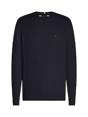 Tommy Hilfiger Blue Cable Knit Crew Neck Jumper - Image 4 of 5