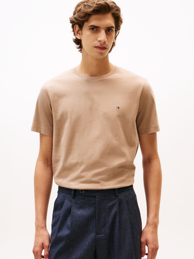Tommy Hilfiger Brown Flag Embroidery Crew Neck T-Shirt - Image 1 of 5 Tommy Hilfiger Brown Flag Embroidery Crew Neck T-Shirt - Image 1 of 5