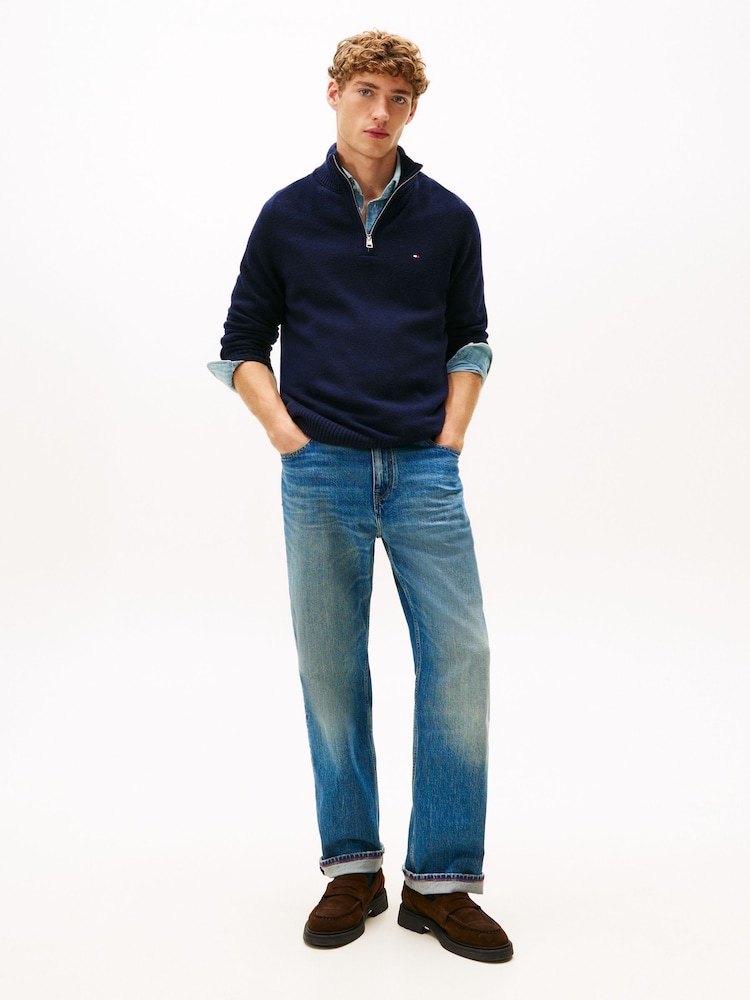 Tommy Hilfiger Blue Pure Lambswool Half-Zip Jumper - Image 1 of 5