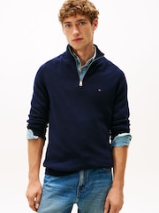 Tommy Hilfiger Blue Pure Lambswool Half-Zip Jumper - Image 4 of 5