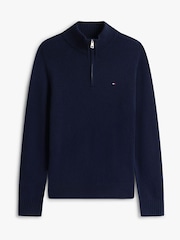 Tommy Hilfiger Blue Pure Lambswool Half-Zip Jumper - Image 5 of 5
