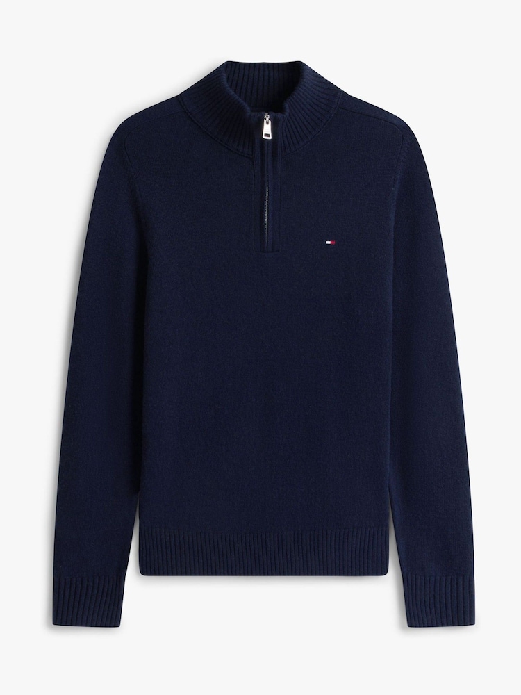 Tommy Hilfiger Blue Pure Lambswool Half-Zip Jumper - Image 5 of 5