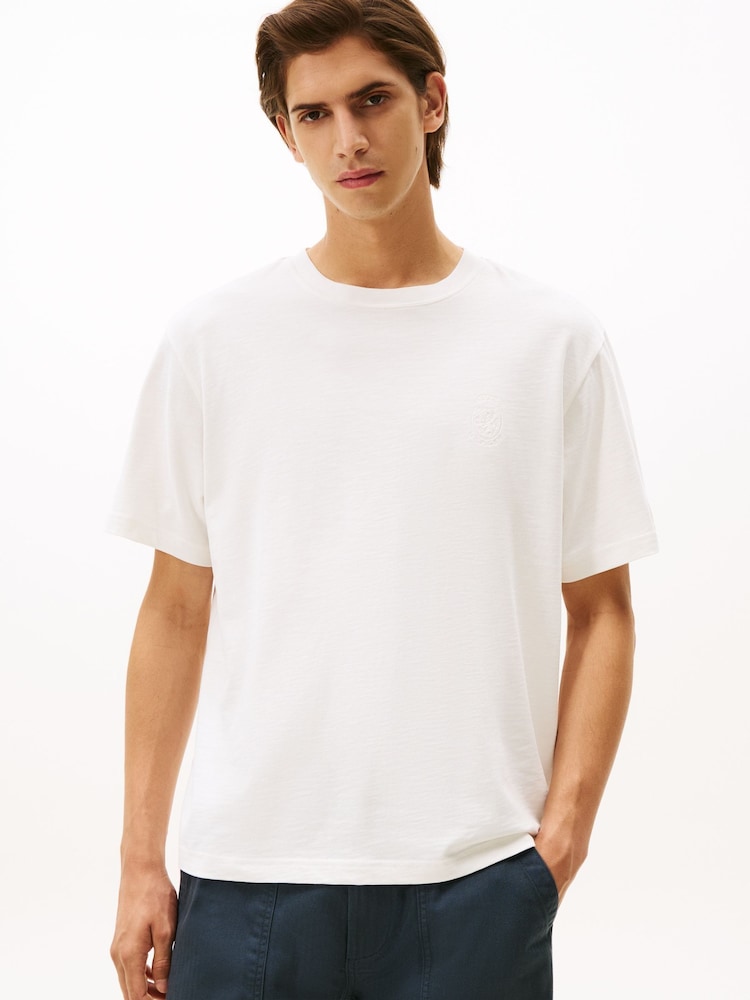 Tommy Hilfiger White Varsity Textured Crest Embroidery T-Shirt - Image 1 of 5