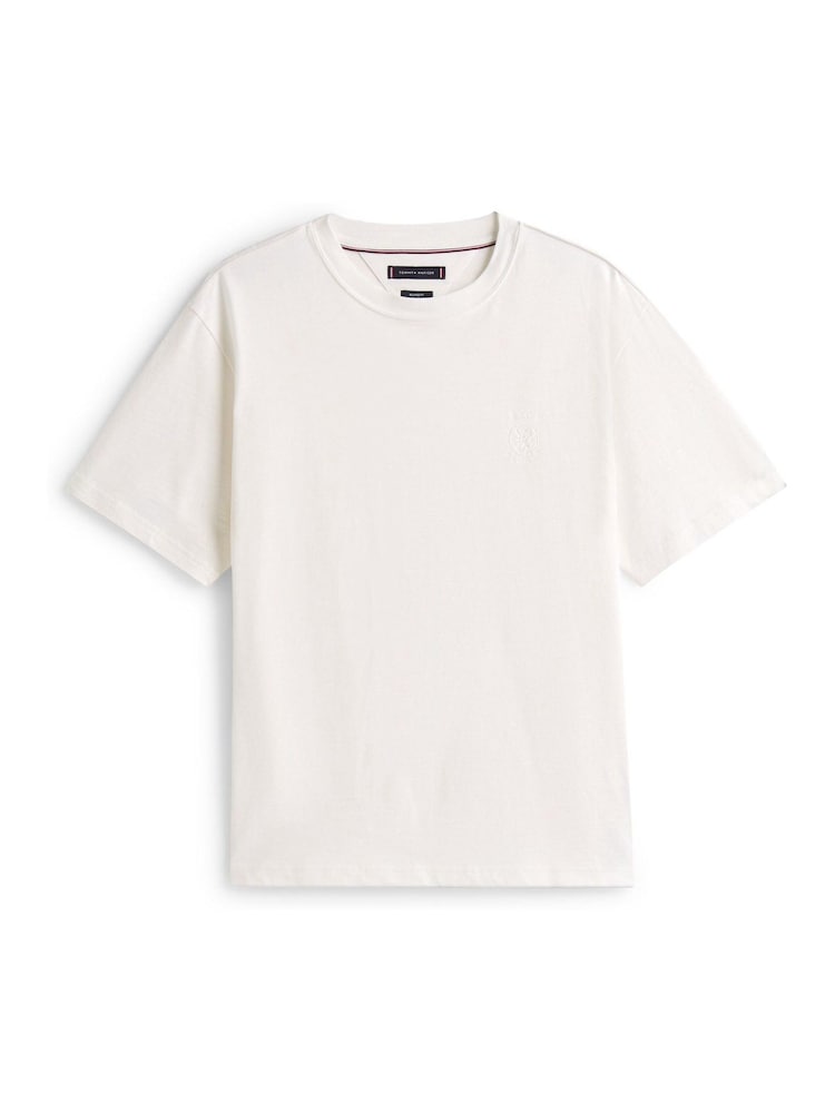 Tommy Hilfiger White Varsity Textured Crest Embroidery T-Shirt - Image 5 of 5