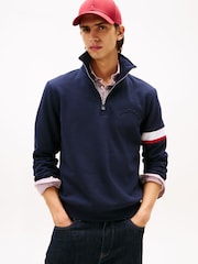 Tommy Hilfiger Blue Quarter-Zip Embossed Logo Jumper - Image 1 of 5