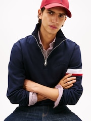 Tommy Hilfiger Blue Quarter-Zip Embossed Logo Jumper - Image 2 of 5
