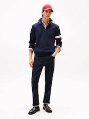 Tommy Hilfiger Blue Quarter-Zip Embossed Logo Jumper - Image 3 of 5
