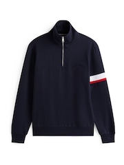 Tommy Hilfiger Blue Quarter-Zip Embossed Logo Jumper - Image 5 of 5