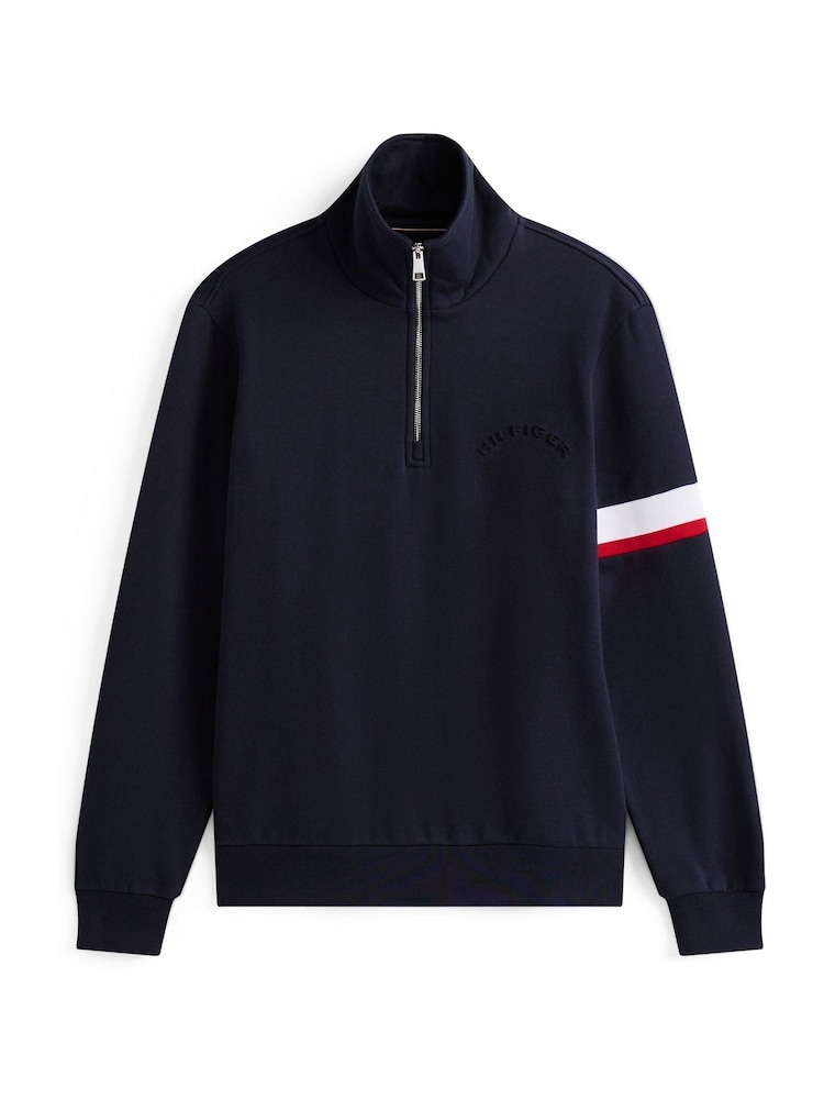 Tommy Hilfiger Blue Quarter-Zip Embossed Logo Jumper - Image 5 of 5 Tommy Hilfiger Blue Quarter-Zip Embossed Logo Jumper - Image 5 of 5