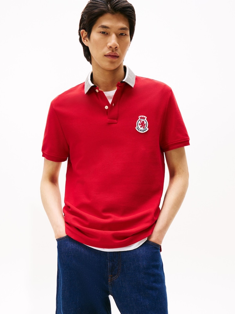 Tommy Hilfiger Red Regular Fit Herringbone Collar Pique Polo Shirt - Image 1 of 5