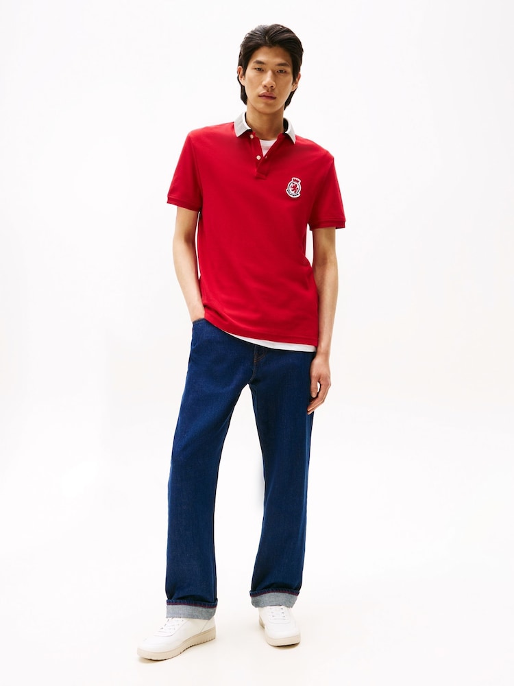 Tommy Hilfiger Red Regular Fit Herringbone Collar Pique Polo Shirt - Image 2 of 5