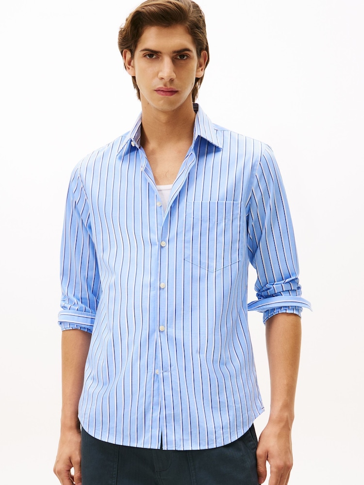 Tommy Hilfiger Blue Smart Casual Slim Fit Stripe Poplin Shirt - Image 1 of 5
