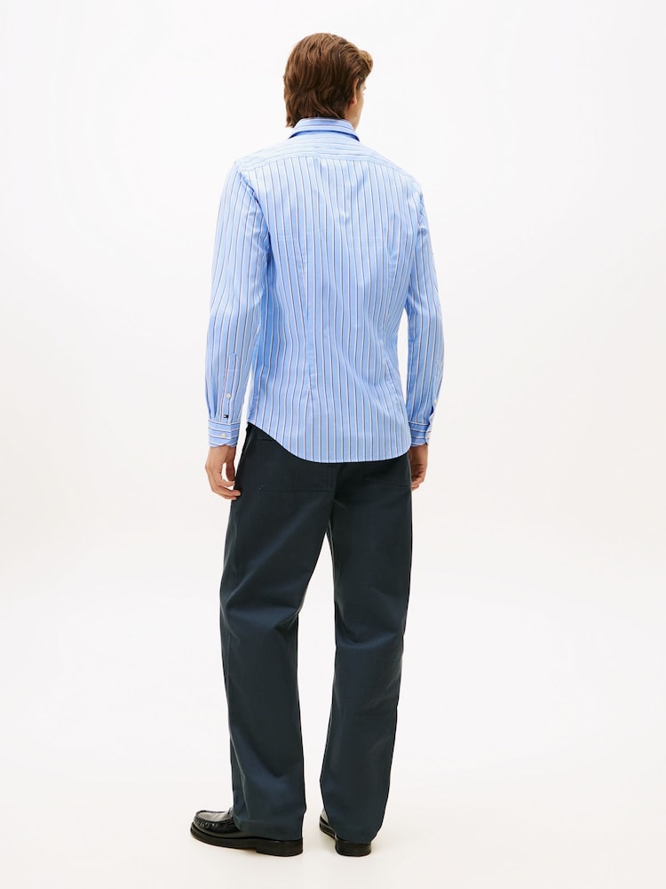 Tommy Hilfiger Blue Smart Casual Slim Fit Stripe Poplin Shirt - Image 2 of 5
