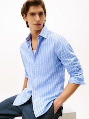 Tommy Hilfiger Blue Smart Casual Slim Fit Stripe Poplin Shirt - Image 4 of 5