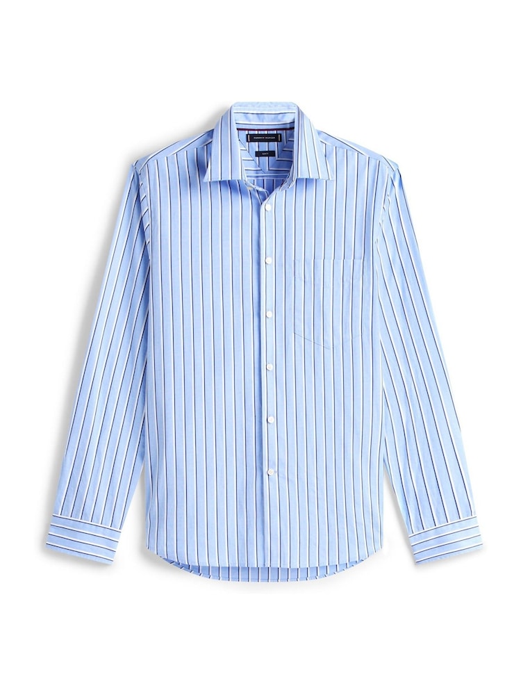 Tommy Hilfiger Blue Smart Casual Slim Fit Stripe Poplin Shirt - Image 5 of 5