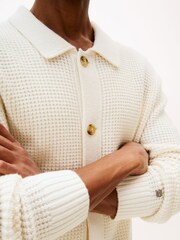 Tommy Hilfiger Cream Smart Casual Waffle Knit Lambswool Blend Cardigan - Image 4 of 5