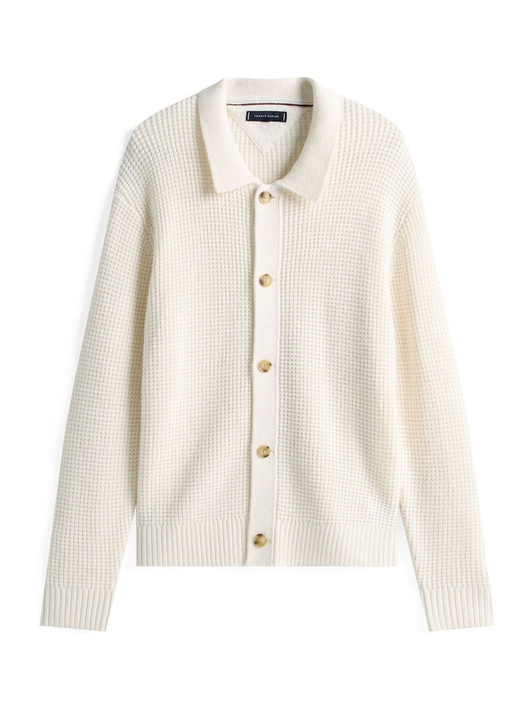 Tommy Hilfiger Cream Smart Casual Waffle Knit Lambswool Blend Cardigan - Image 5 of 5