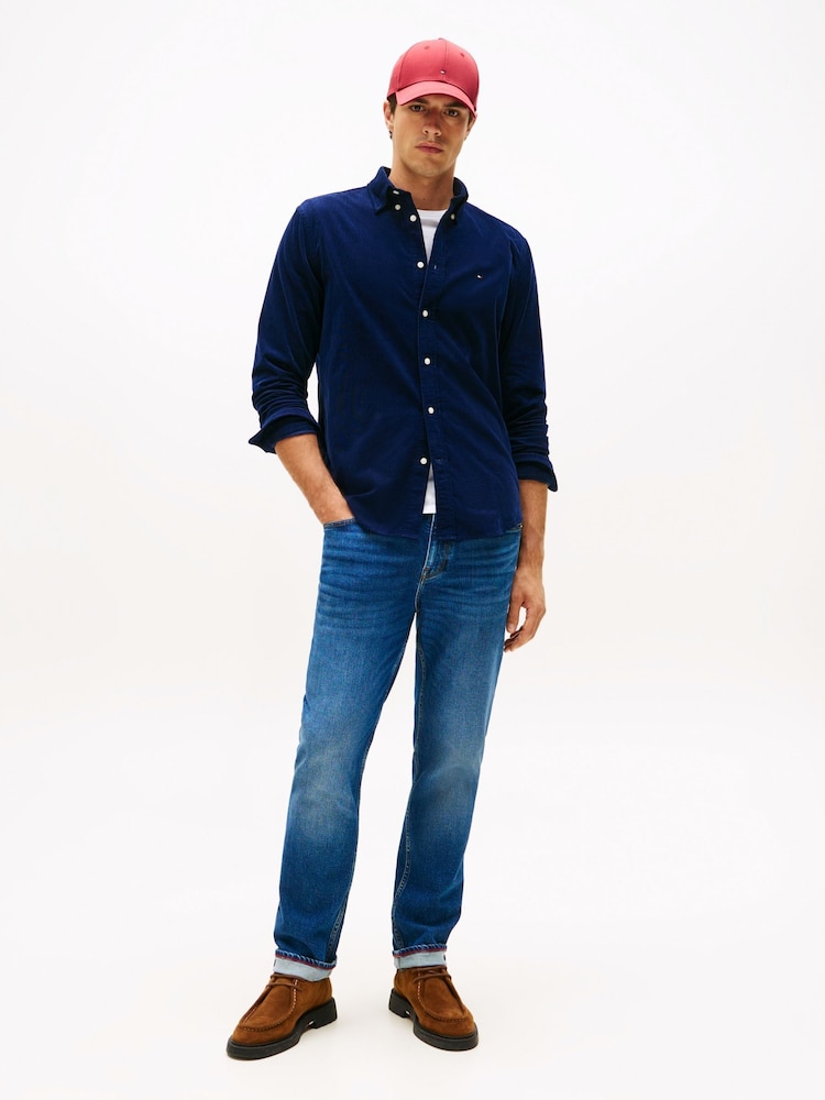 Tommy Hilfiger Blue Regular Fit Flag Embroidery Corduroy Shirt - Image 2 of 5 Tommy Hilfiger Blue Regular Fit Flag Embroidery Corduroy Shirt - Image 2 of 5