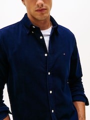 Tommy Hilfiger Blue Regular Fit Flag Embroidery Corduroy Shirt - Image 4 of 5