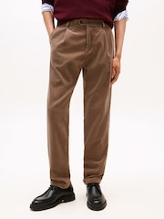 Tommy Hilfiger Brown Harlem Pleated Tapered Corduroy Chinos - Image 1 of 5