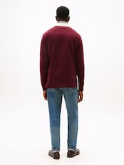 Tommy Hilfiger Red Varsity Contrast Collar Relaxed Rugby Shirt - Image 2 of 5
