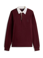 Tommy Hilfiger Red Varsity Contrast Collar Relaxed Rugby Shirt - Image 5 of 5