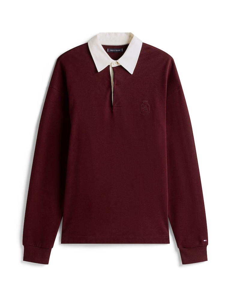 Tommy Hilfiger Red Varsity Contrast Collar Relaxed Rugby Shirt - Image 5 of 5