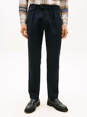 Tommy Hilfiger Blue Harlem Tapered Pleated Twill Trousers - Image 1 of 5