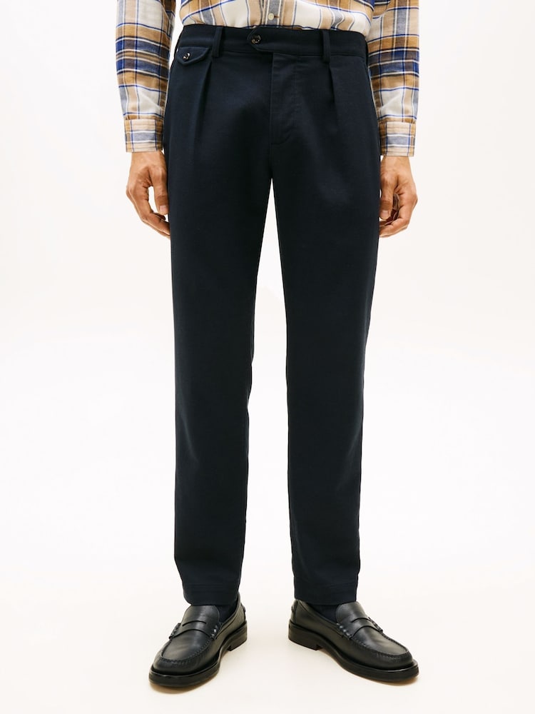 Tommy Hilfiger Blue Harlem Tapered Pleated Twill Trousers - Image 1 of 5 Tommy Hilfiger Blue Harlem Tapered Pleated Twill Trousers - Image 1 of 5