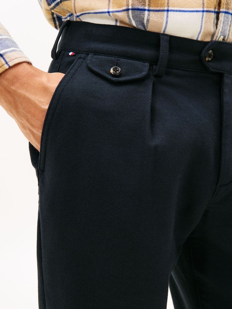 Tommy Hilfiger Blue Harlem Tapered Pleated Twill Trousers - Image 2 of 5
