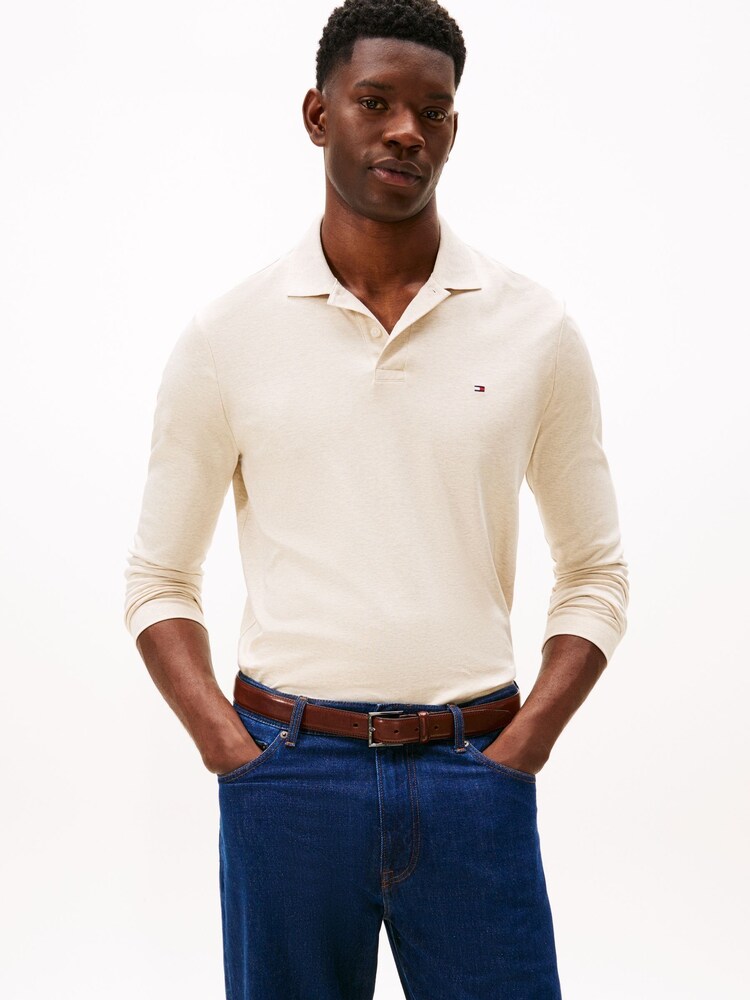 Tommy Hilfiger White Regular Fit Long Sleeved Liquid Polo Shirt - Image 1 of 5
