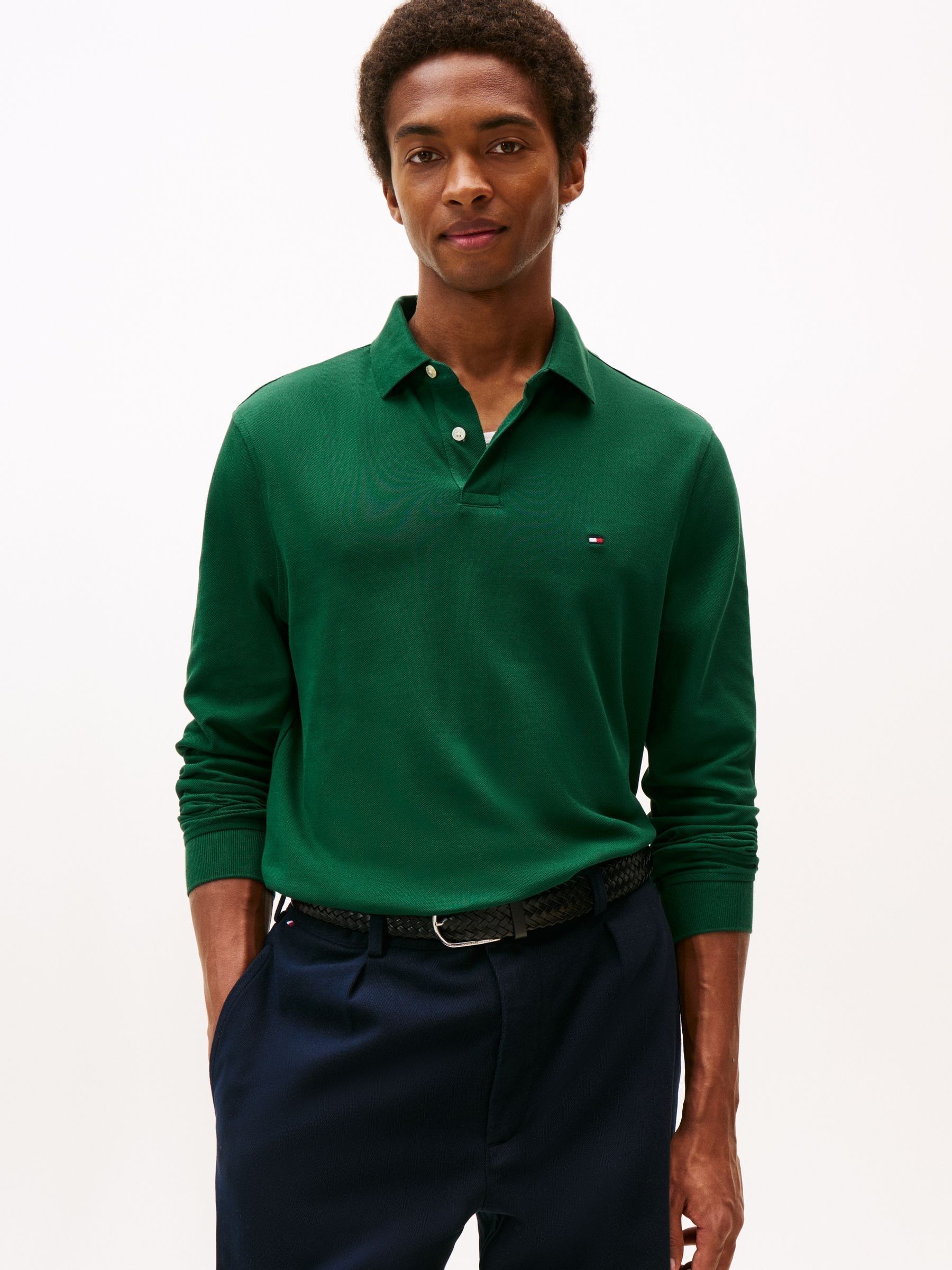 Buy Tommy Hilfiger Green 1985 Regular Fit Pique Long Sleeve Polo Buy Tommy Hilfiger Green 1985 Regular Fit Pique Long Sleeve Polo