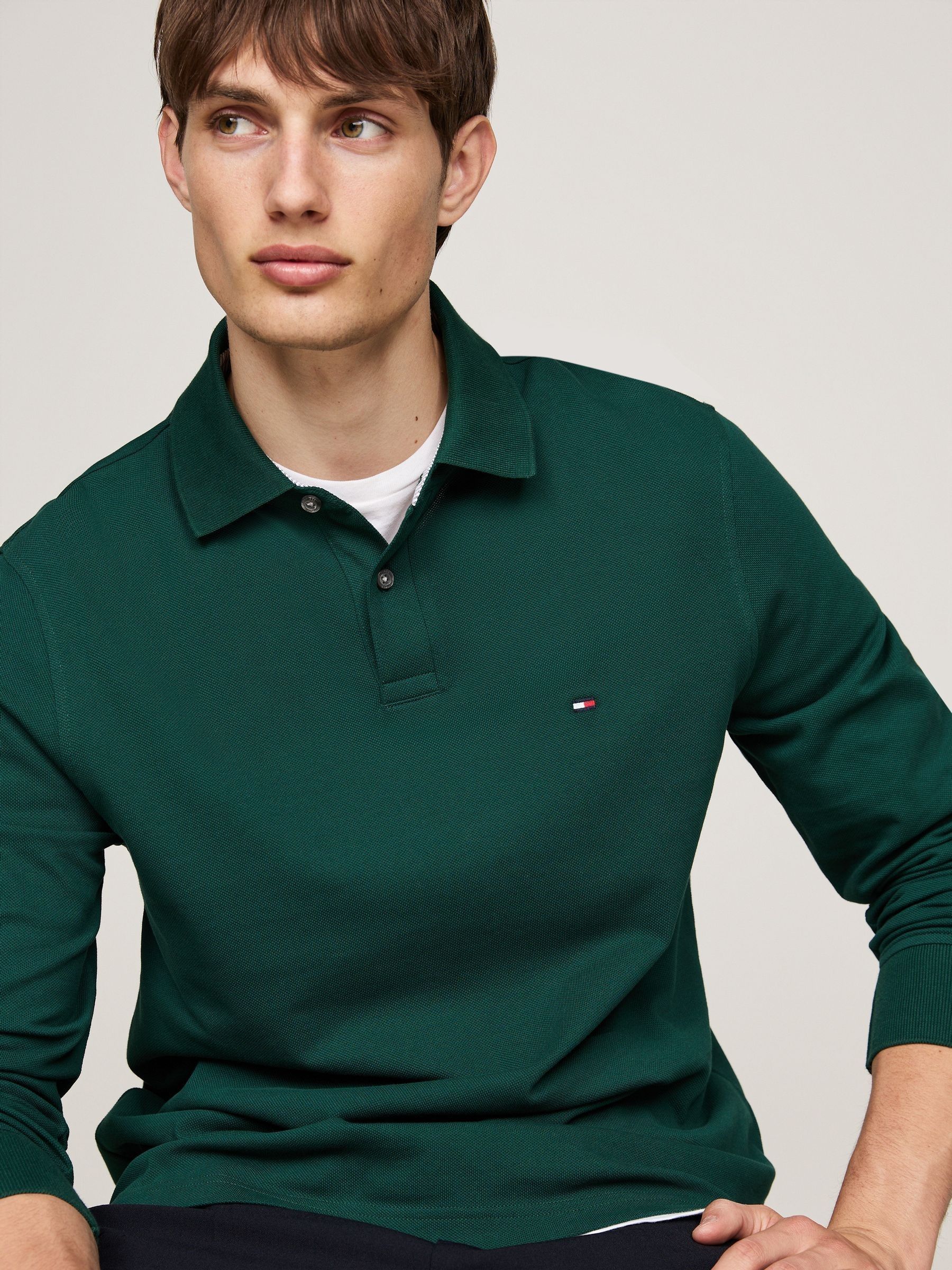 Buy Tommy Hilfiger Green 1985 Regular Fit Pique Long Sleeve Polo