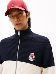 Tommy Hilfiger Blue Colour-Blocked Relaxed Zip-Thru Jumper - Image 4 of 5