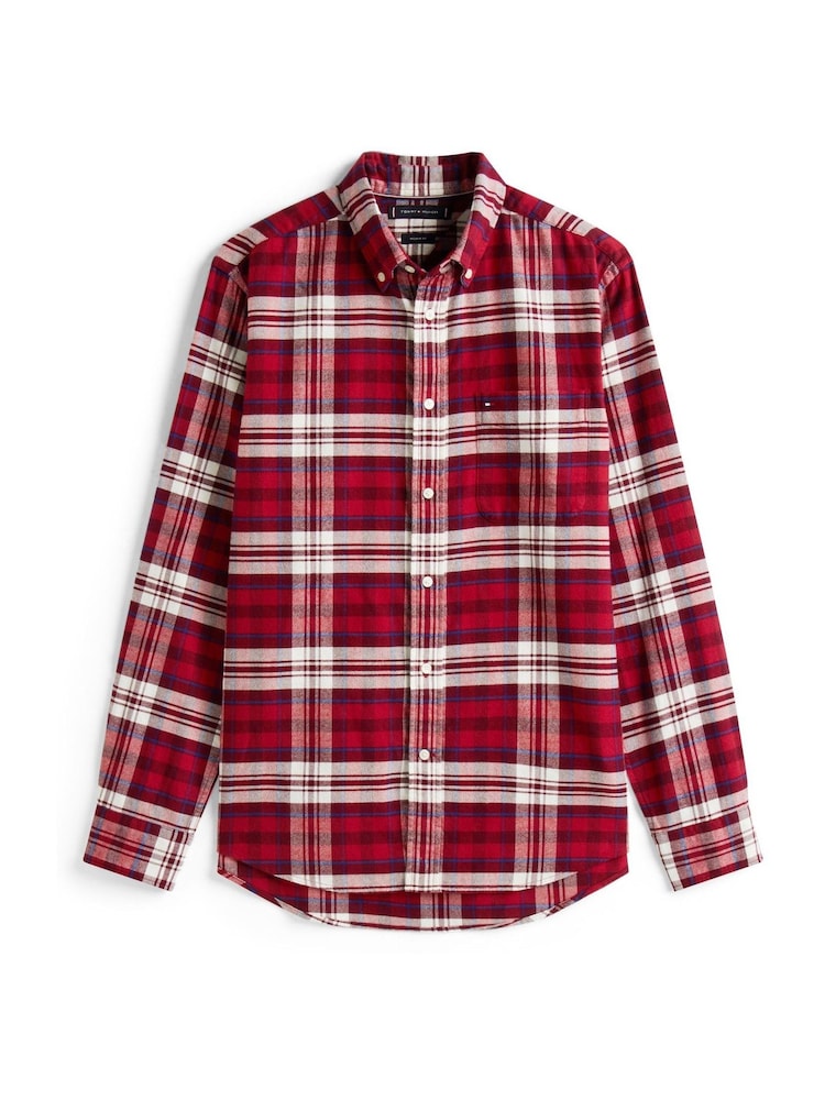 Tommy Hilfiger Red Regular Fit Tartan Check Flannel Shirt - Image 5 of 5 Tommy Hilfiger Red Regular Fit Tartan Check Flannel Shirt - Image 5 of 5