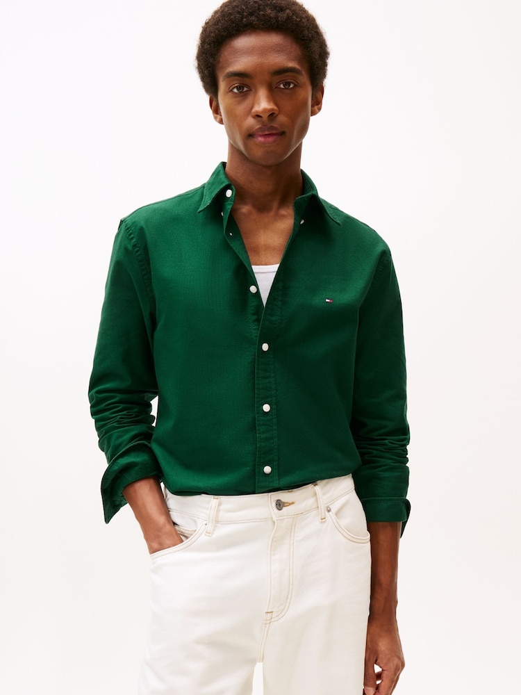 Tommy Hilfiger Ornamental Green Regular Fit Flag Embroidery Oxford Shirt - Image 2 of 5