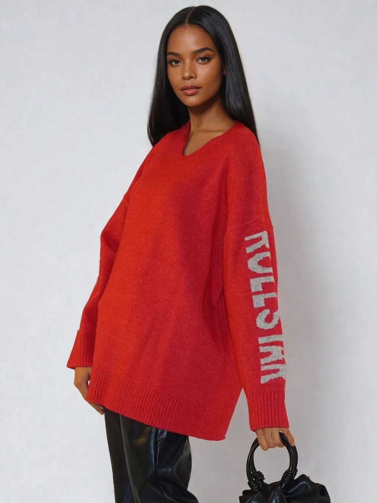 Religion Red Oversized Rock N Roll Star Jumper In Pop Colours - Image 6 of 6 Religion Red Oversized Rock N Roll Star Jumper In Pop Colours - Image 6 of 6