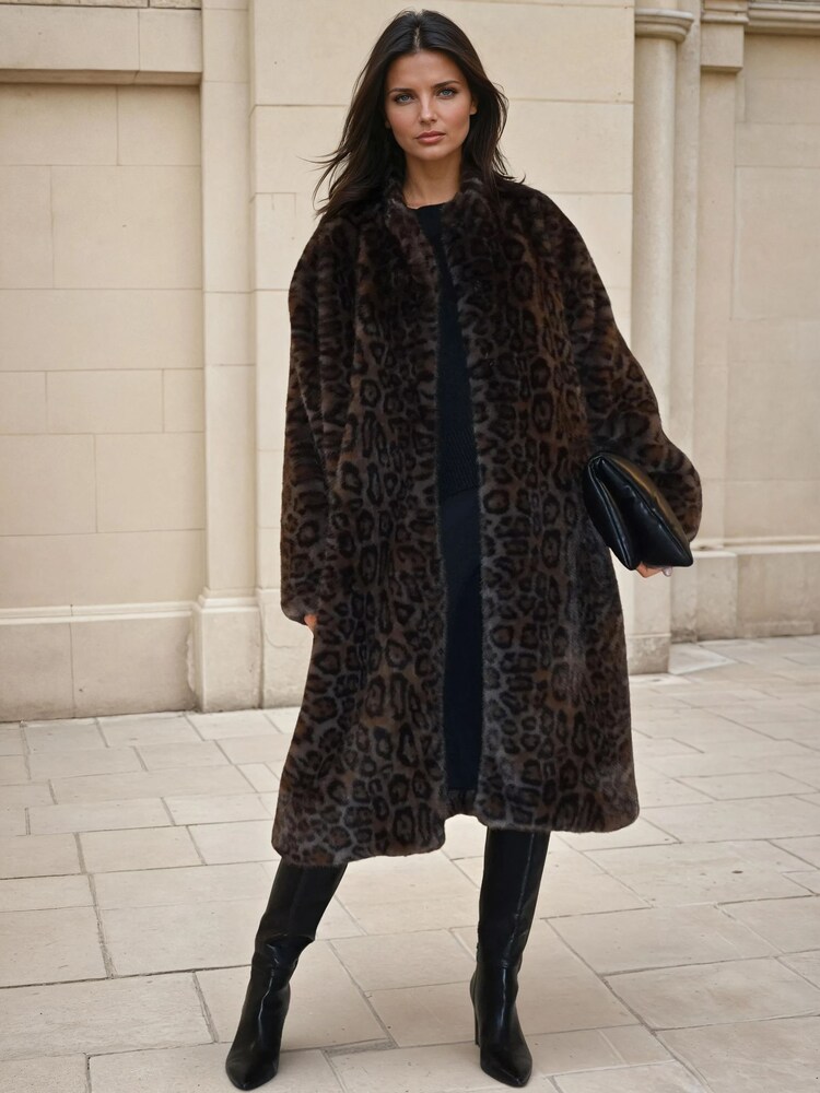 Religion Animal Dark Luxurious Oversized Esme Faux Fur Coat - Image 1 of 12 Religion Animal Dark Luxurious Oversized Esme Faux Fur Coat - Image 1 of 12